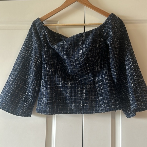Zara Blue Tweed Textured Off the Shoulder Top - Picture 9 of 9